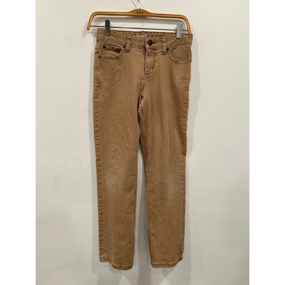 Cat & Jack Jeans Boys SZ 12 Tan Straight Leg Recto Khaki Brown Denim Pants